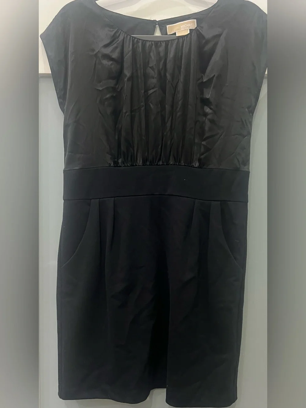 Michael Kors Black Satin and Matte Paneled Dress Size 10
